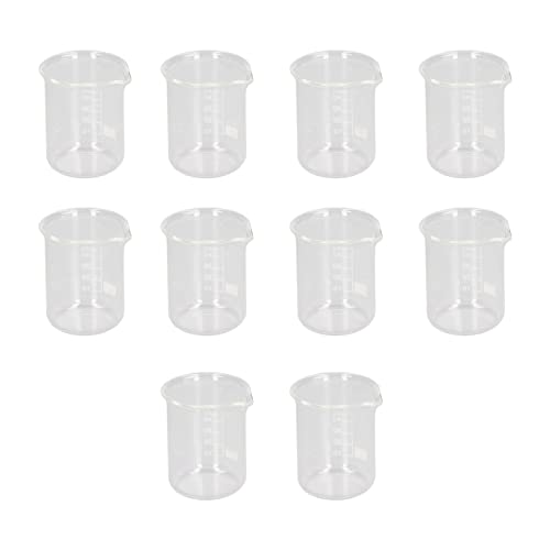 ガラス計量カップ 10個 50ml ガラス計量ビーカーセット 卒業式科学ガラス器具付き 実験室、教室、家庭用